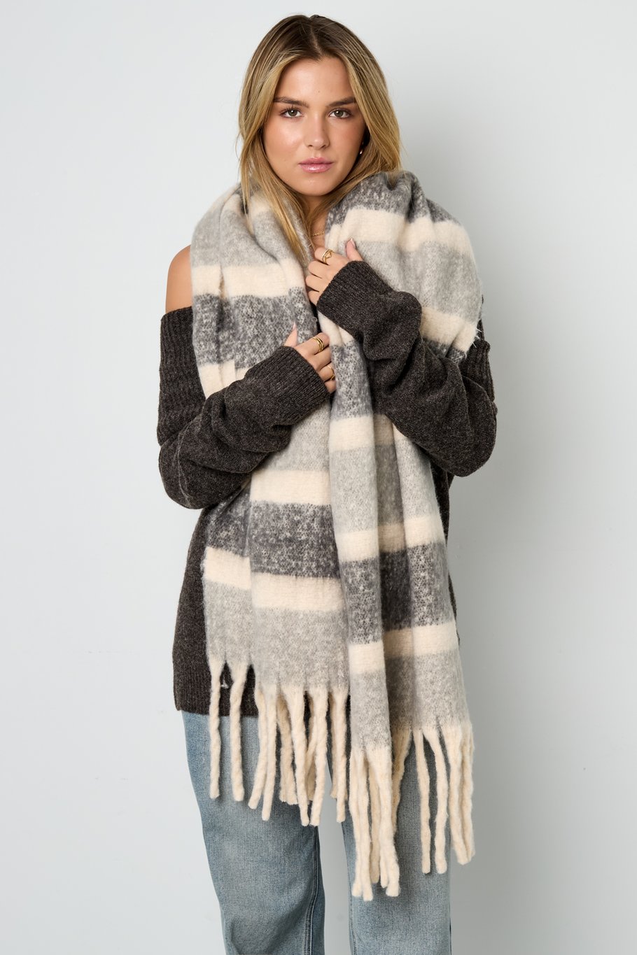 Heerlijke warme grote wintersjaal blauw