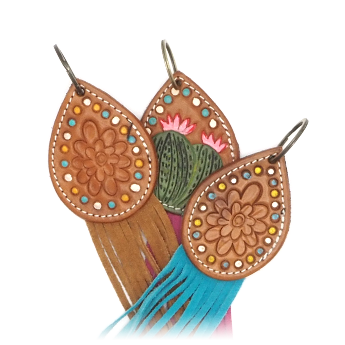 Handgemaakt leren (sleutel)hanger in boho-stijl