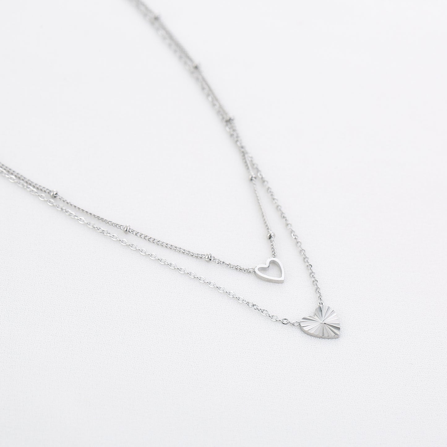 Dubbele ketting hart stainless steel
