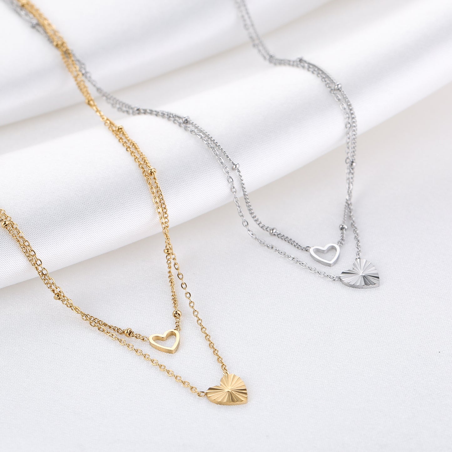 Dubbele ketting hart stainless steel