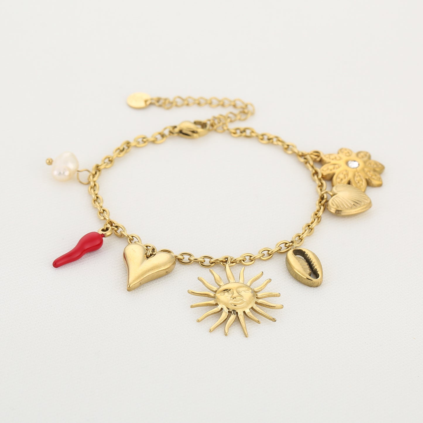 Bedelarmbandje goud/rood stainless steel