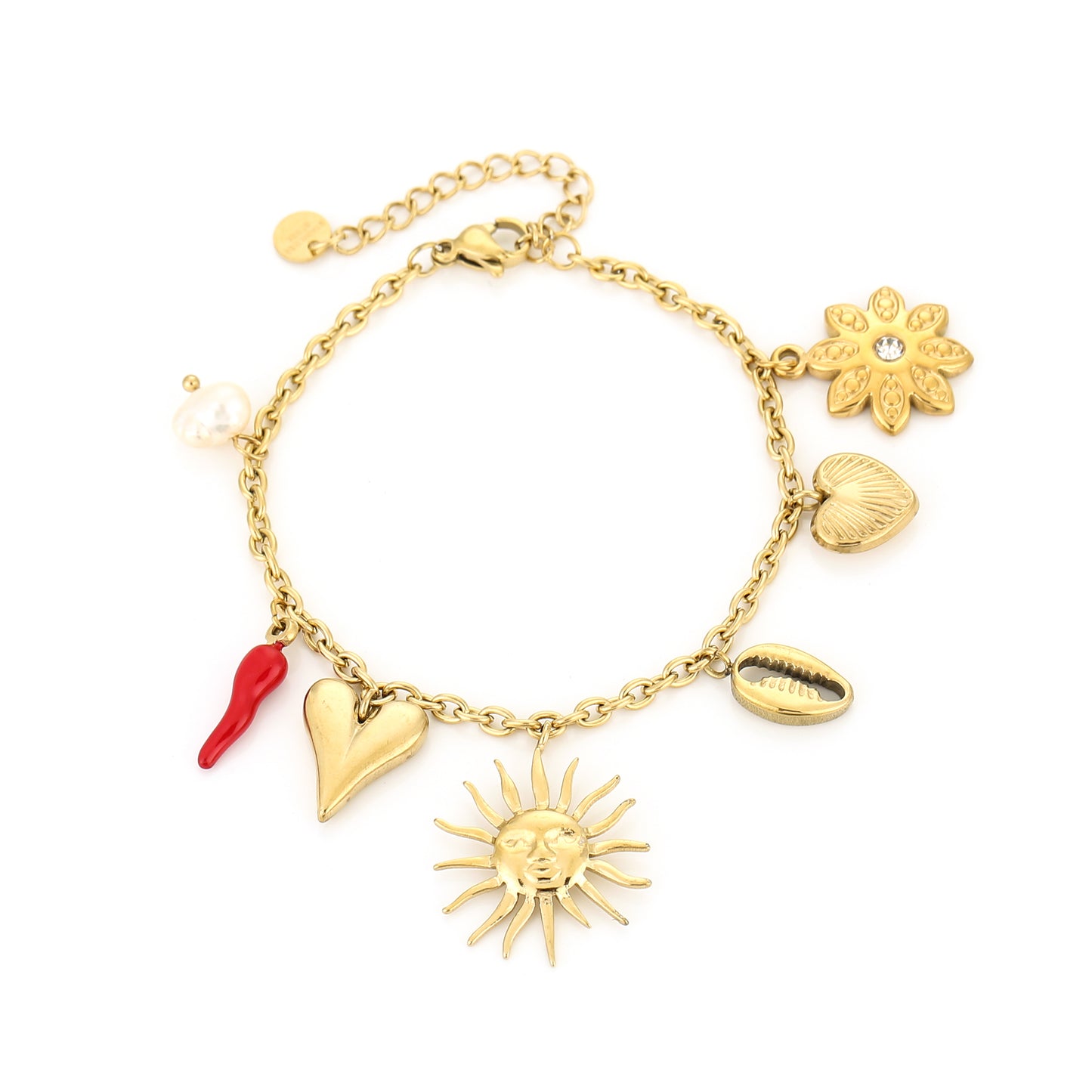 Bedelarmbandje goud/rood stainless steel