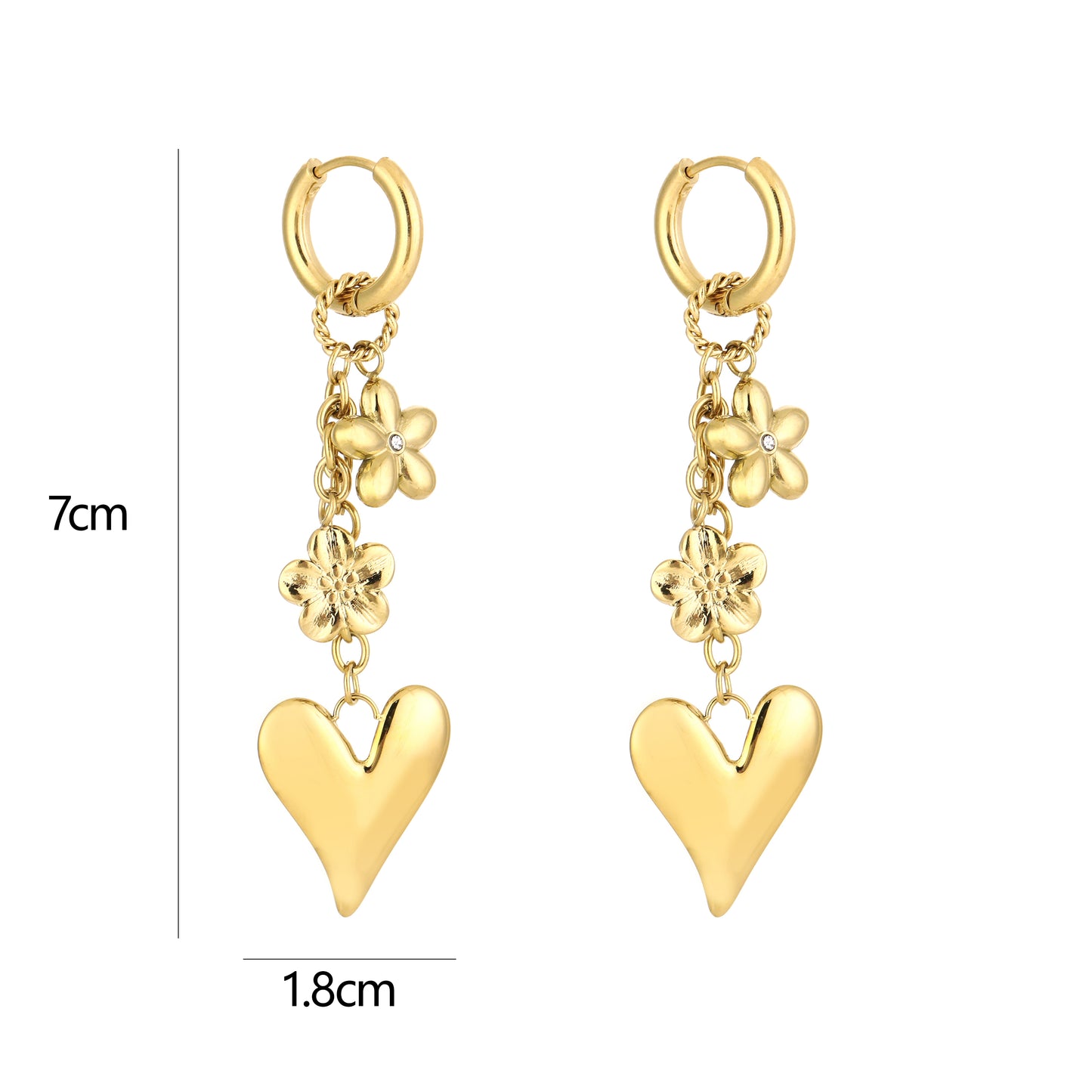Oorbellen hart en bloem stainless steel