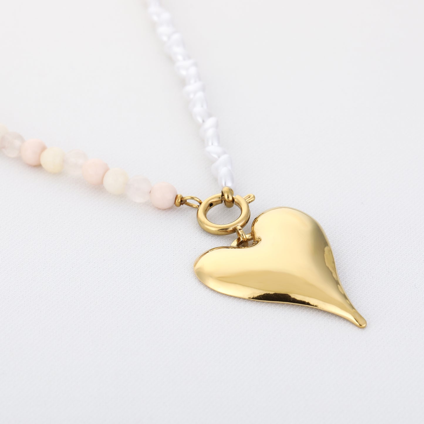 Ketting met kralen en hart stainless steel