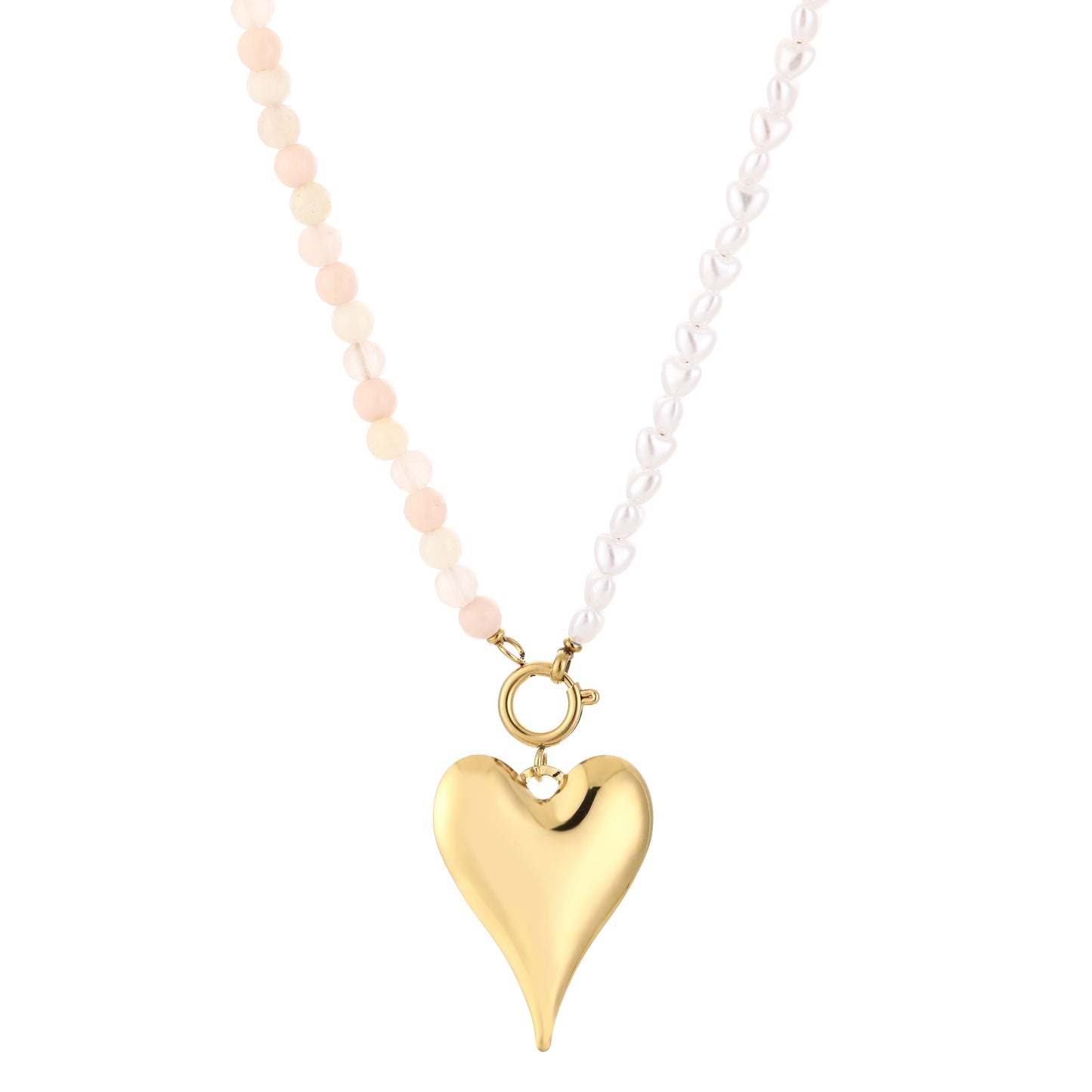 Ketting met kralen en hart stainless steel