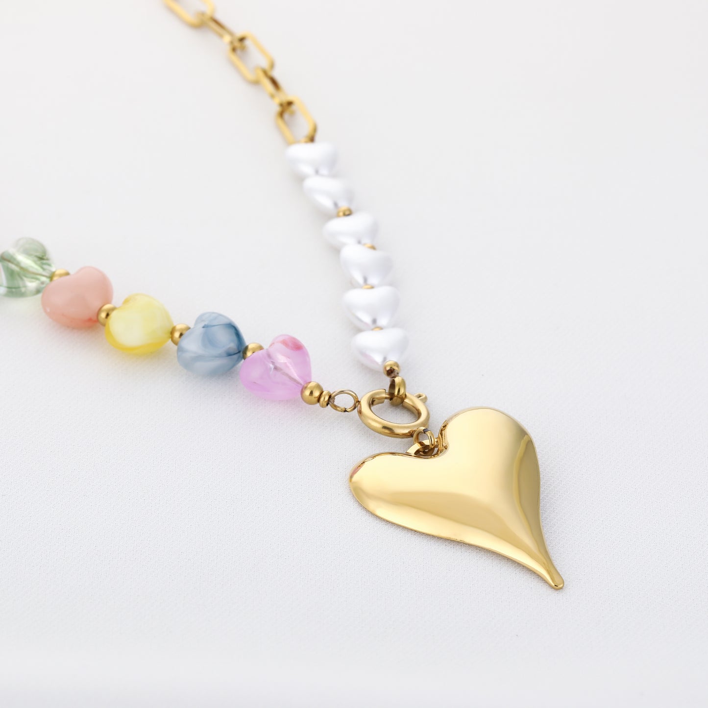 Ketting in goudkleur/multicolor kralen stainless steel