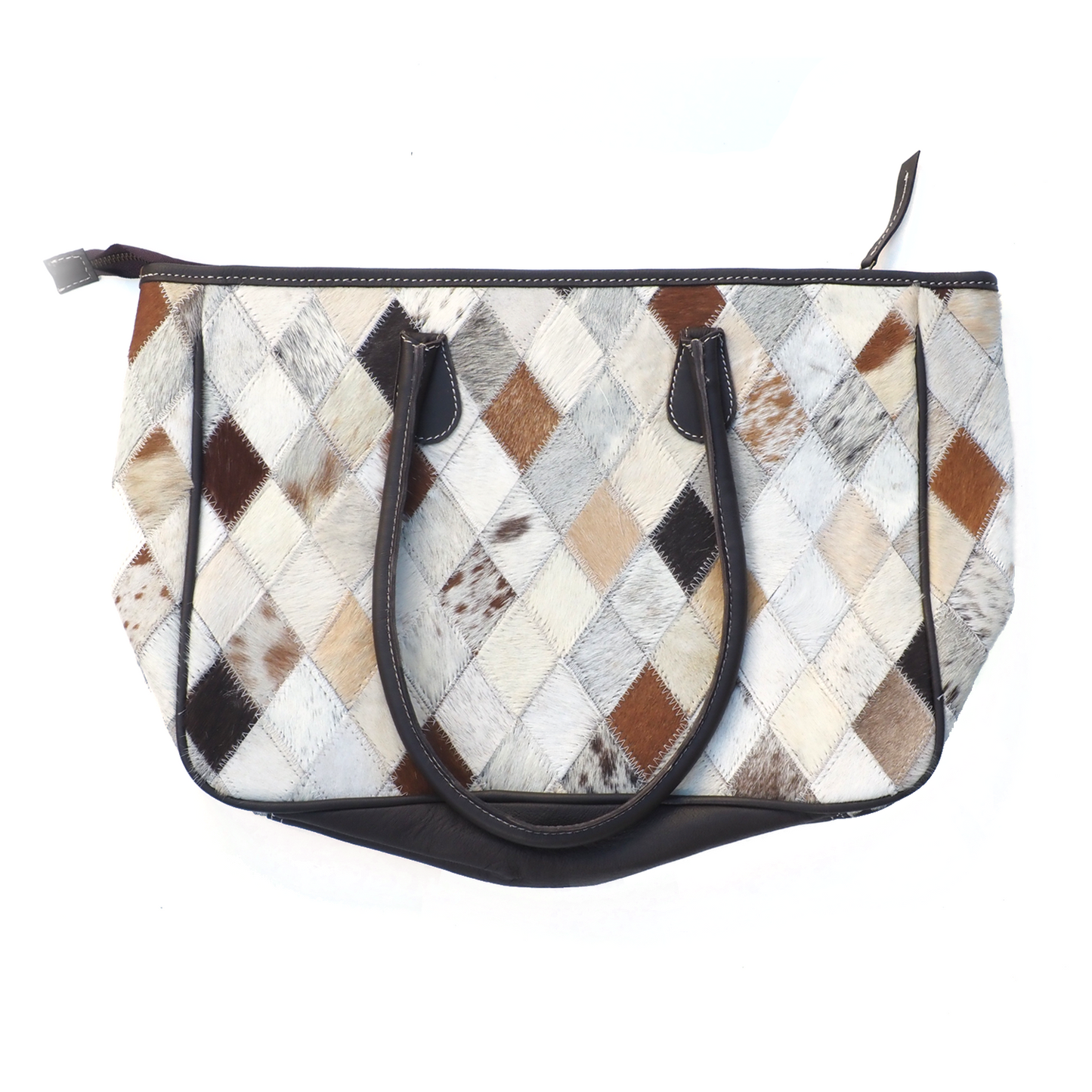 Patchwork shopper van leder en koeienhuid