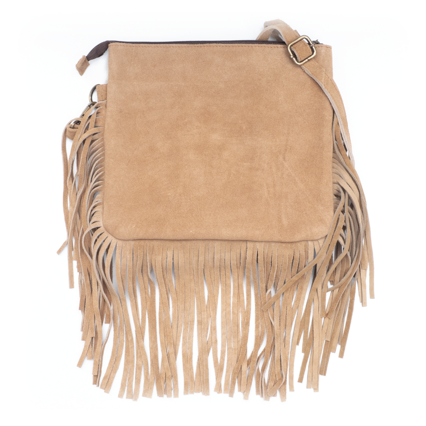 Crossbody schoudertas met patchwork koeienhuid en franjes