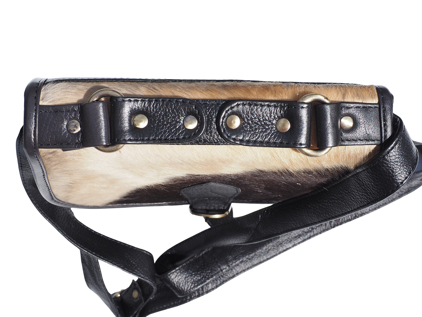 Lederen crossbody tas met koeienhuid en gesp