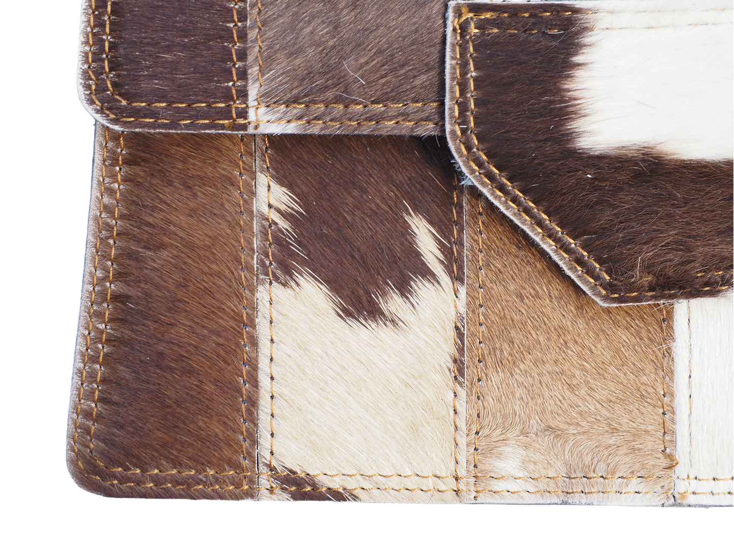 Lederen damestas met koeienhuid patchwork