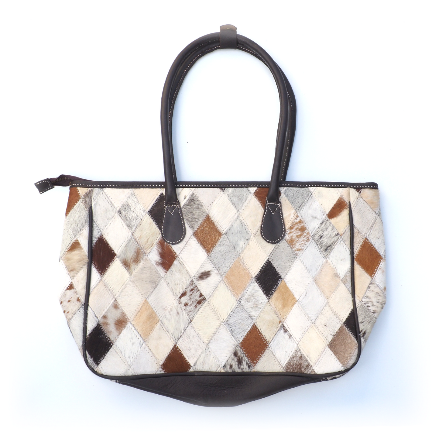 Patchwork shopper van leder en koeienhuid