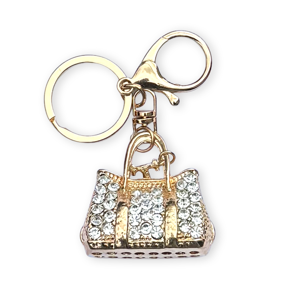 Mooie sleutelhanger "Tas" van metaal met strass