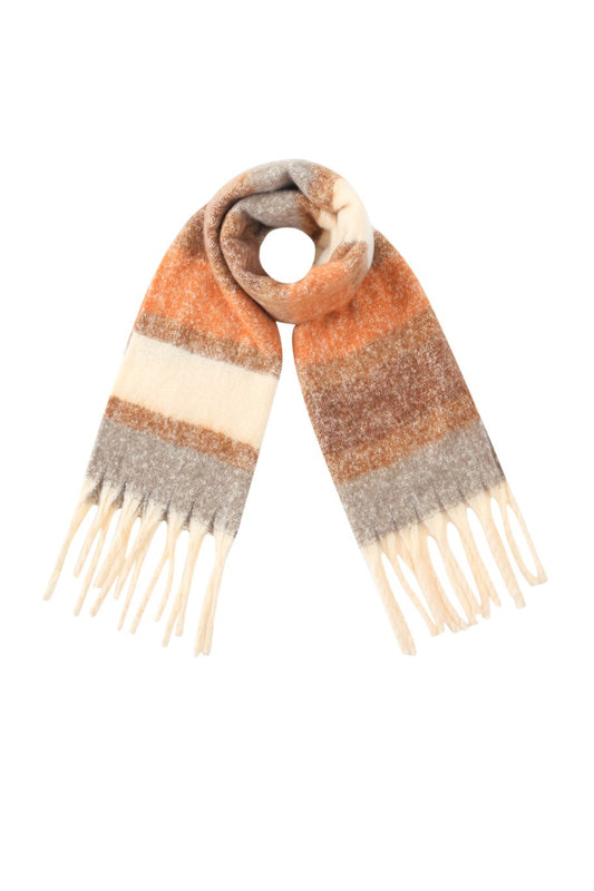 Heerlijke warme grote wintersjaal oranje/bruin