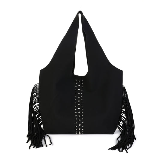 Schoudertas PU met studs en franje