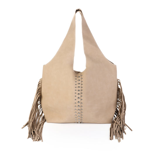 Schoudertas PU met studs en franje