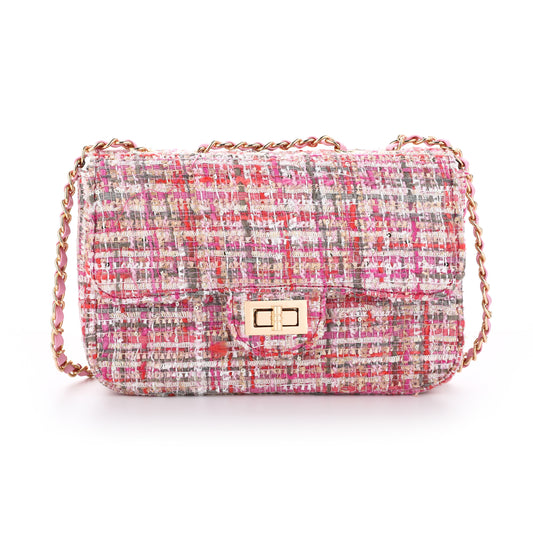 Schoudertas/crossbody roze met pailletjes PU