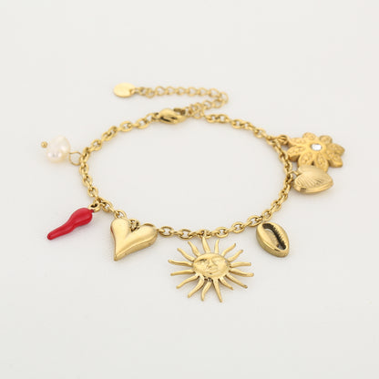 Bedelarmbandje goud/rood stainless steel