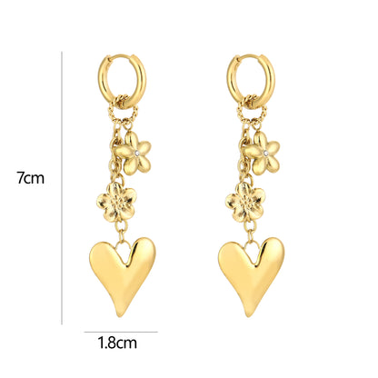 Oorbellen hart en bloem stainless steel