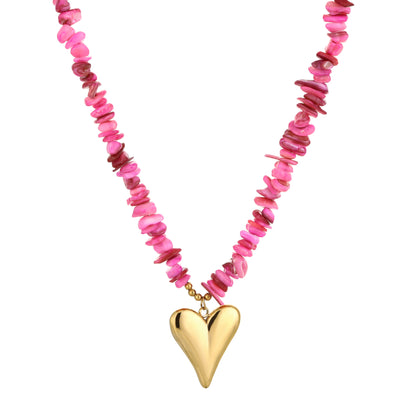 Ketting met steentjes en hart stainless steel/nikkelvrij