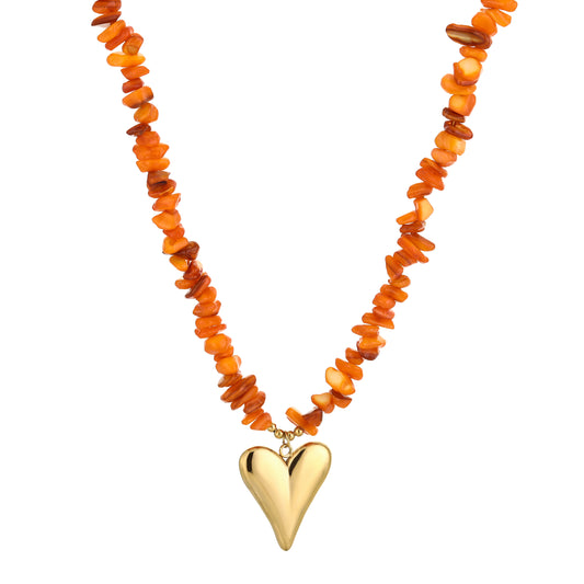 Ketting met steentjes en hart stainless steel/nikkelvrij