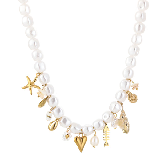 Parelketting met bedeltjes stainless steel