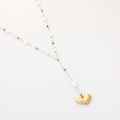 Ketting in goud en ivoorkleur hart stainless steel