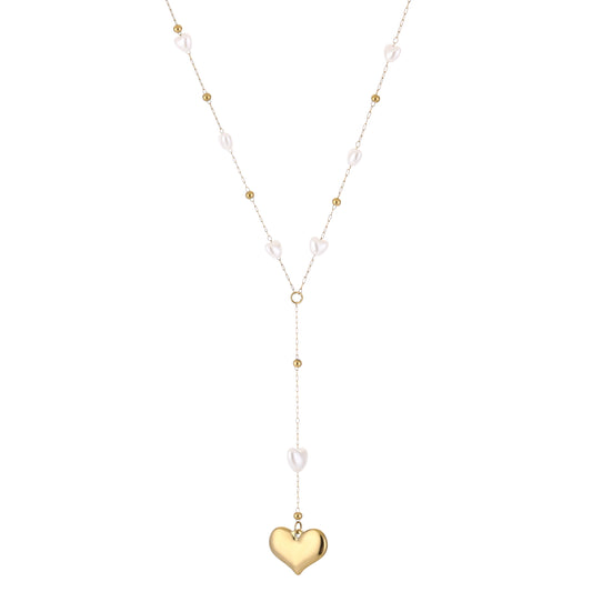 Ketting in goud en ivoorkleur hart stainless steel