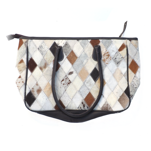 Patchwork shopper van leder en koeienhuid