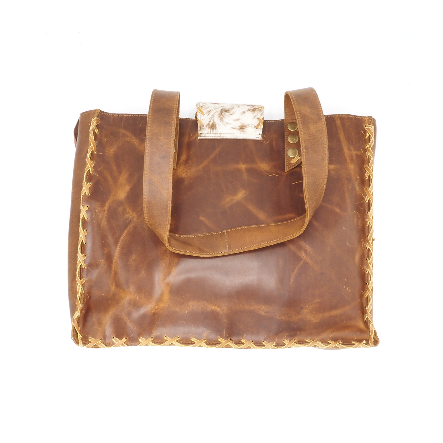 Leren shopper/ schoudertas koeienhuid met franje