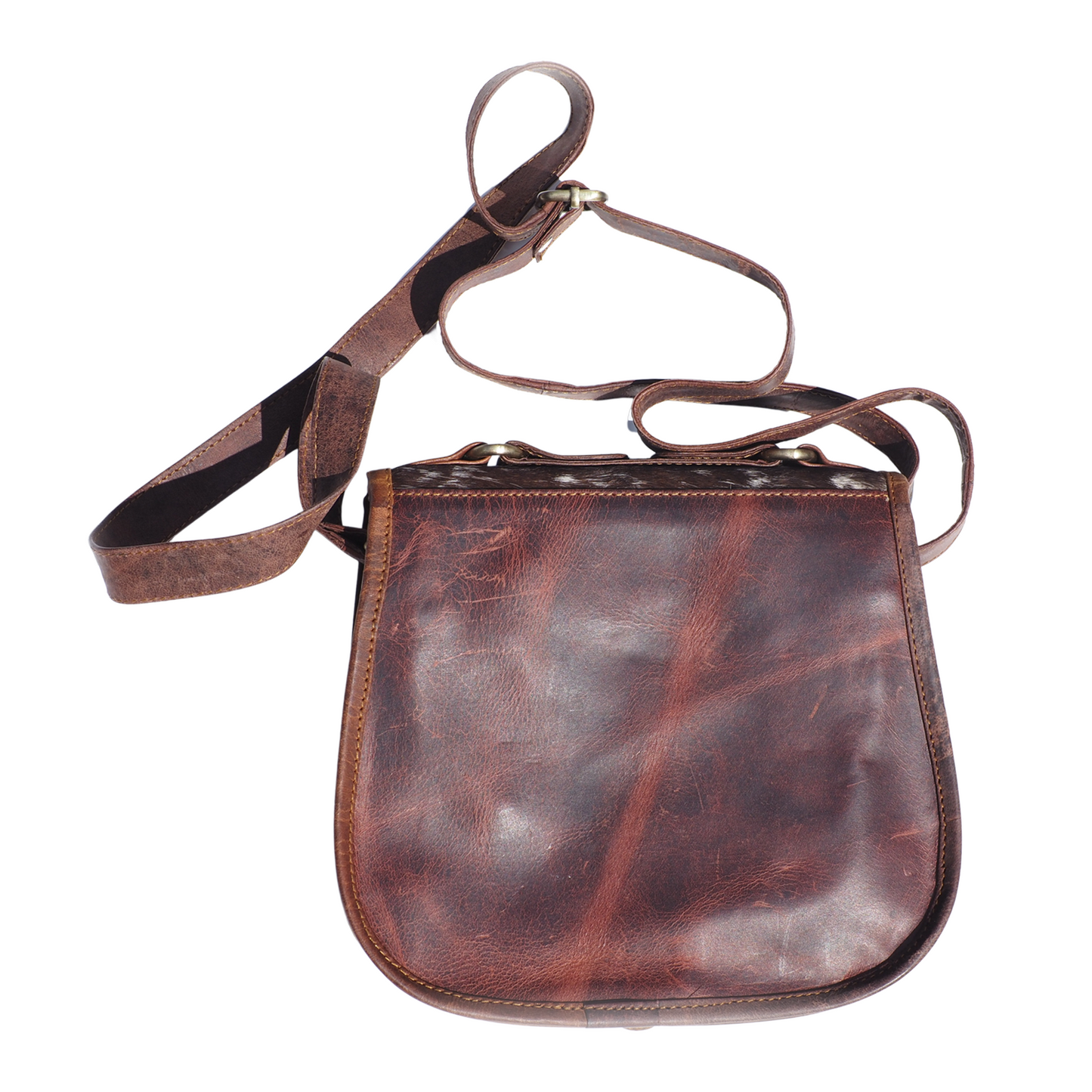 Lederen crossbody tas met koeienhuid en gesp
