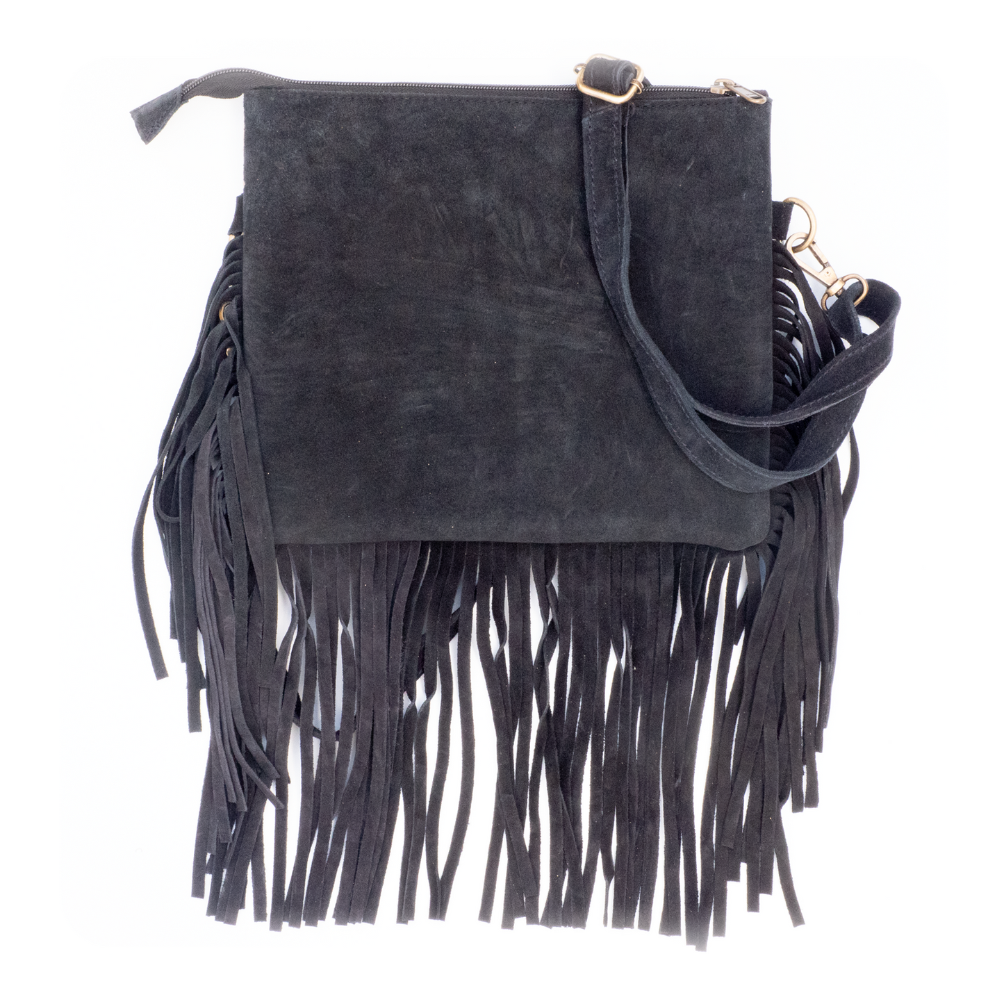 Crossbody schoudertas met patchwork koeienhuid en franjes