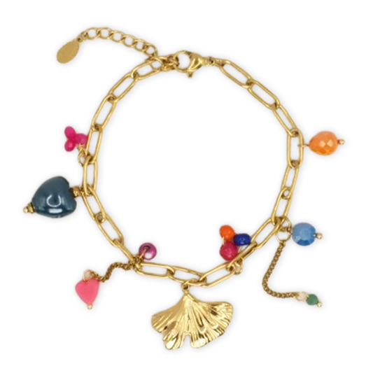 Bedelarmband goud met gekleurde bedeltjes stainless steel