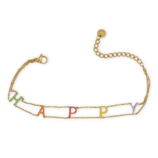 Armbandje goudkleur "happy" stainless steel