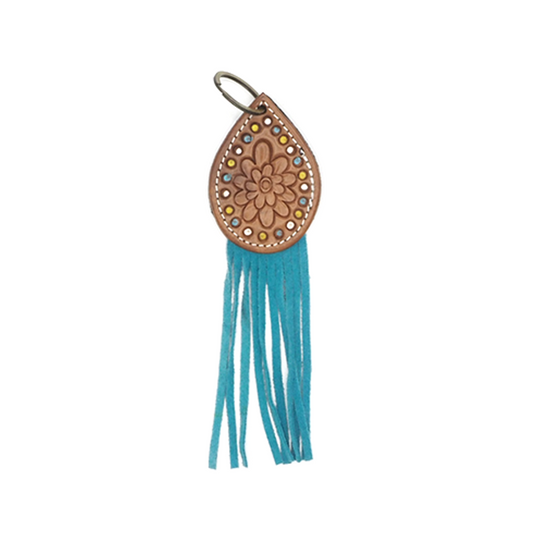 Handgemaakt leren (sleutel)hanger in boho-stijl