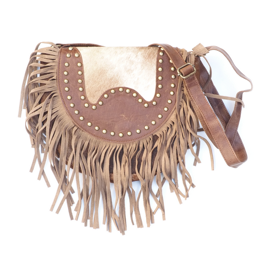 Stoere leren cowboybag met franjes
